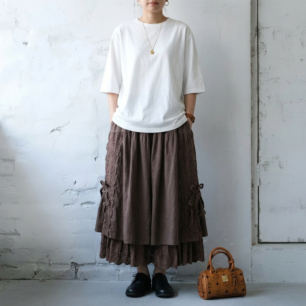 M-2XL 刺繍 無地 スカート M ベージュ
