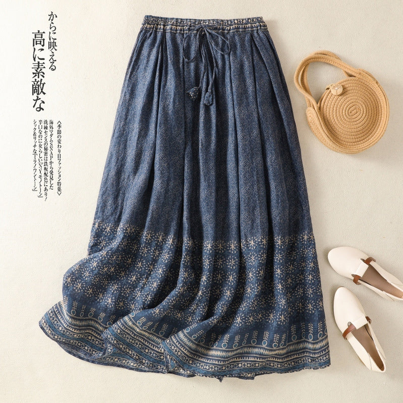 M-2XL プリント Aライン スカート M ブルー