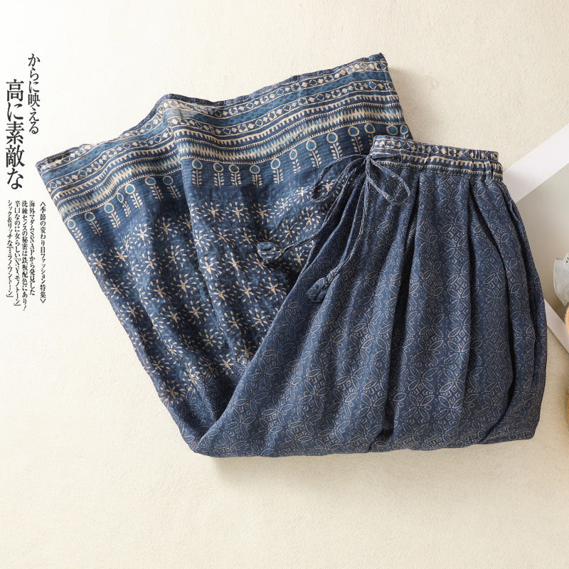 M-2XL プリント Aライン スカート M ブルー