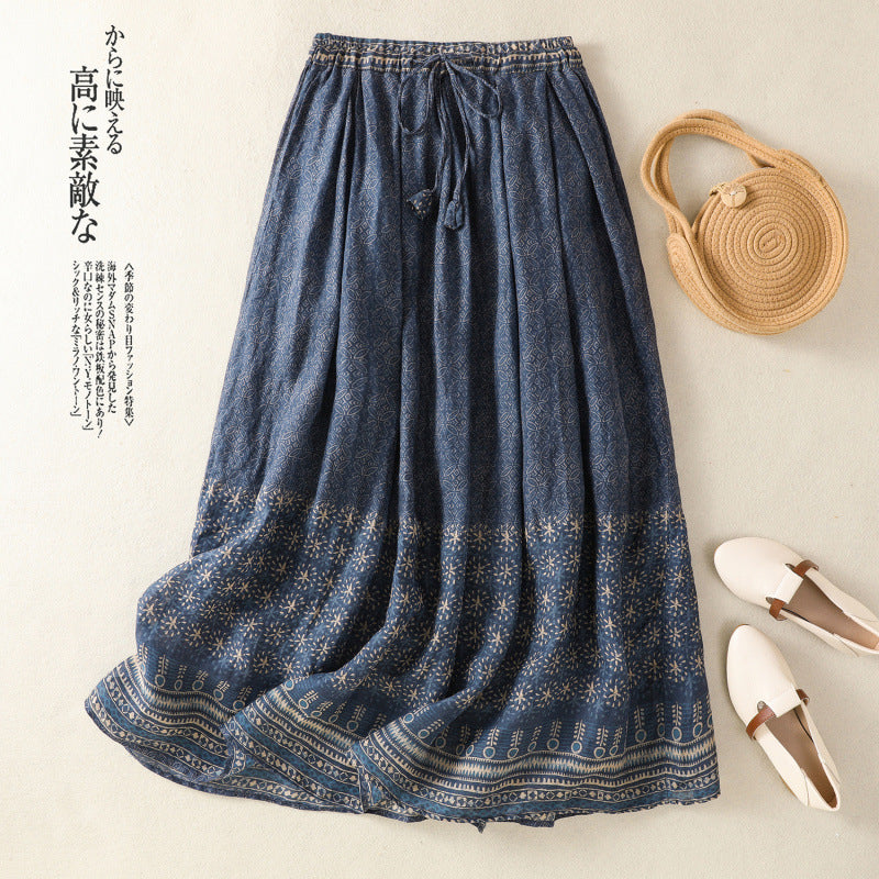 M-2XL プリント Aライン スカート 2XL ブルー