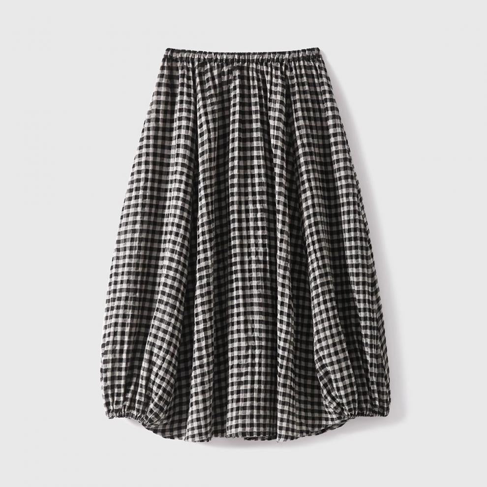 S-2XL コットン チェック柄 ポケット付き Aライン スカート S ブラックアプリコットチェック
