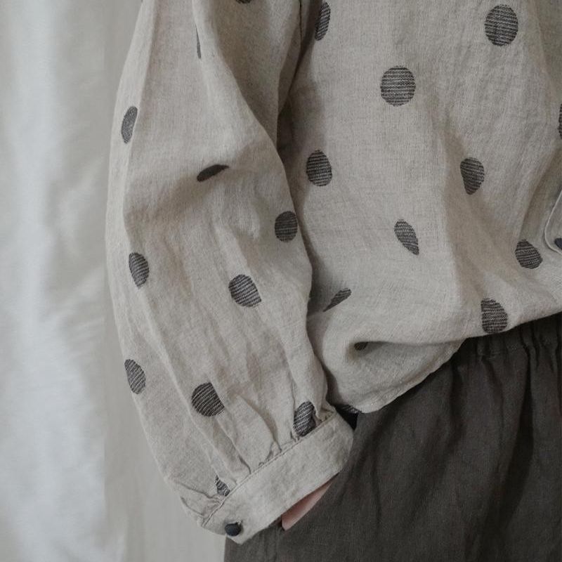 M-2XL 綿麻 レトロ スタンドネック カジュアル シャツ M 写真通り