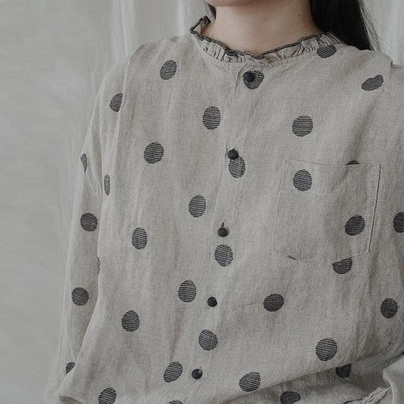 M-2XL 綿麻 レトロ スタンドネック カジュアル シャツ M 写真通り