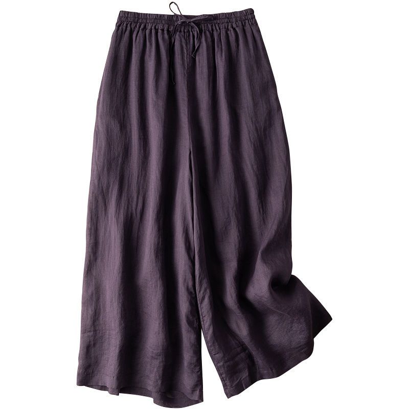 M-6XL リボン 無地 綿麻 アンクル丈（9分丈）体型をカバー カジュアルパンツ M コーヒー