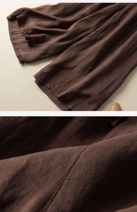 M-6XL リボン 無地 綿麻 アンクル丈（9分丈）体型をカバー カジュアルパンツ M コーヒー