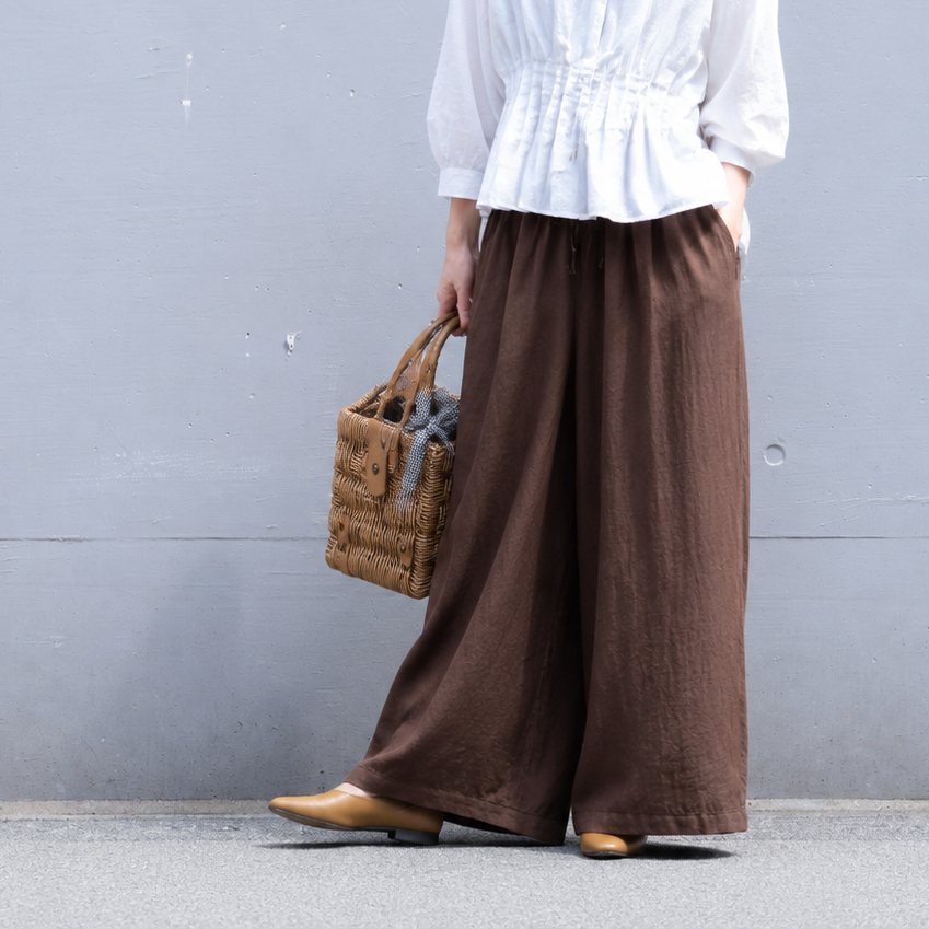M-6XL リボン 無地 綿麻 アンクル丈（9分丈）体型をカバー カジュアルパンツ M コーヒー