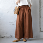 M-6XL リボン 無地 綿麻 アンクル丈（9分丈）体型をカバー カジュアルパンツ M コーヒー