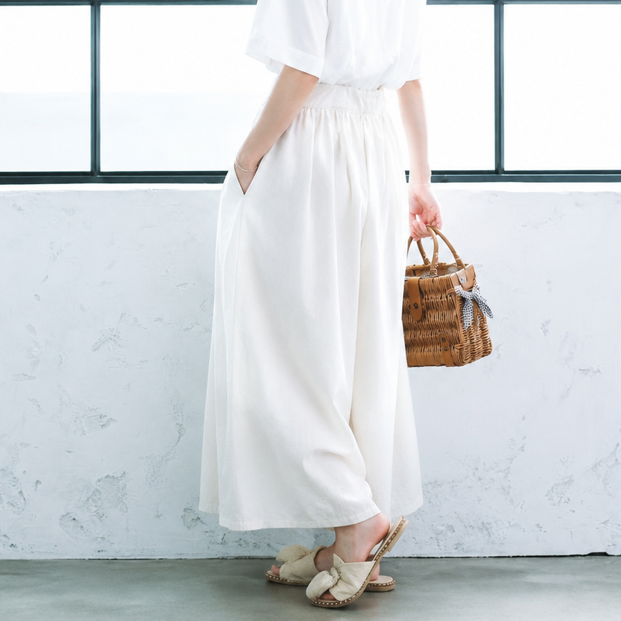M-6XL リボン 無地 綿麻 アンクル丈（9分丈）体型をカバー カジュアルパンツ M コーヒー