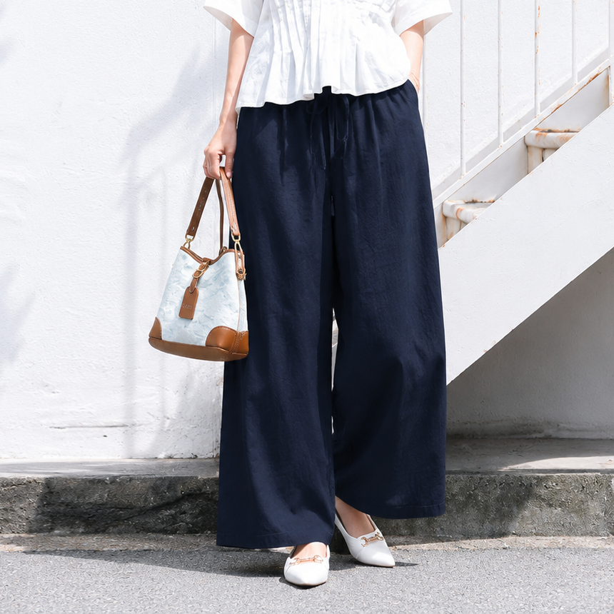 M-6XL リボン 無地 綿麻 アンクル丈（9分丈）体型をカバー カジュアルパンツ M コーヒー