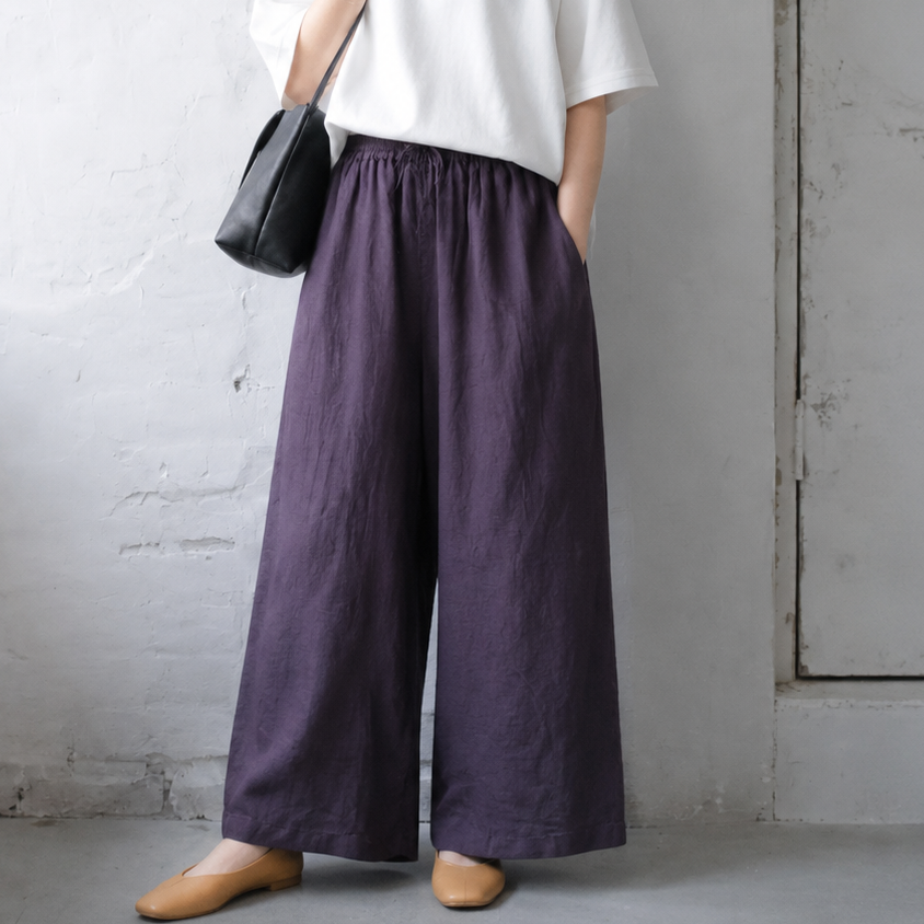 M-6XL リボン 無地 綿麻 アンクル丈（9分丈）体型をカバー カジュアルパンツ M コーヒー