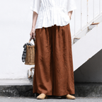 M-6XL リボン 無地 綿麻 アンクル丈（9分丈）体型をカバー カジュアルパンツ M コーヒー