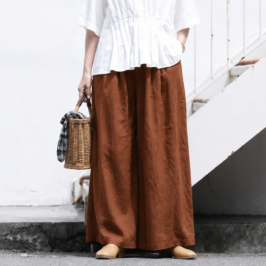 M-6XL リボン 無地 綿麻 アンクル丈（9分丈）体型をカバー カジュアルパンツ M コーヒー