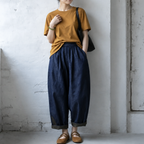 M-3XL シンプル ナチュラル 幾何模様 切り替え アンクル丈（9分丈） カジュアルパンツ M ブルー