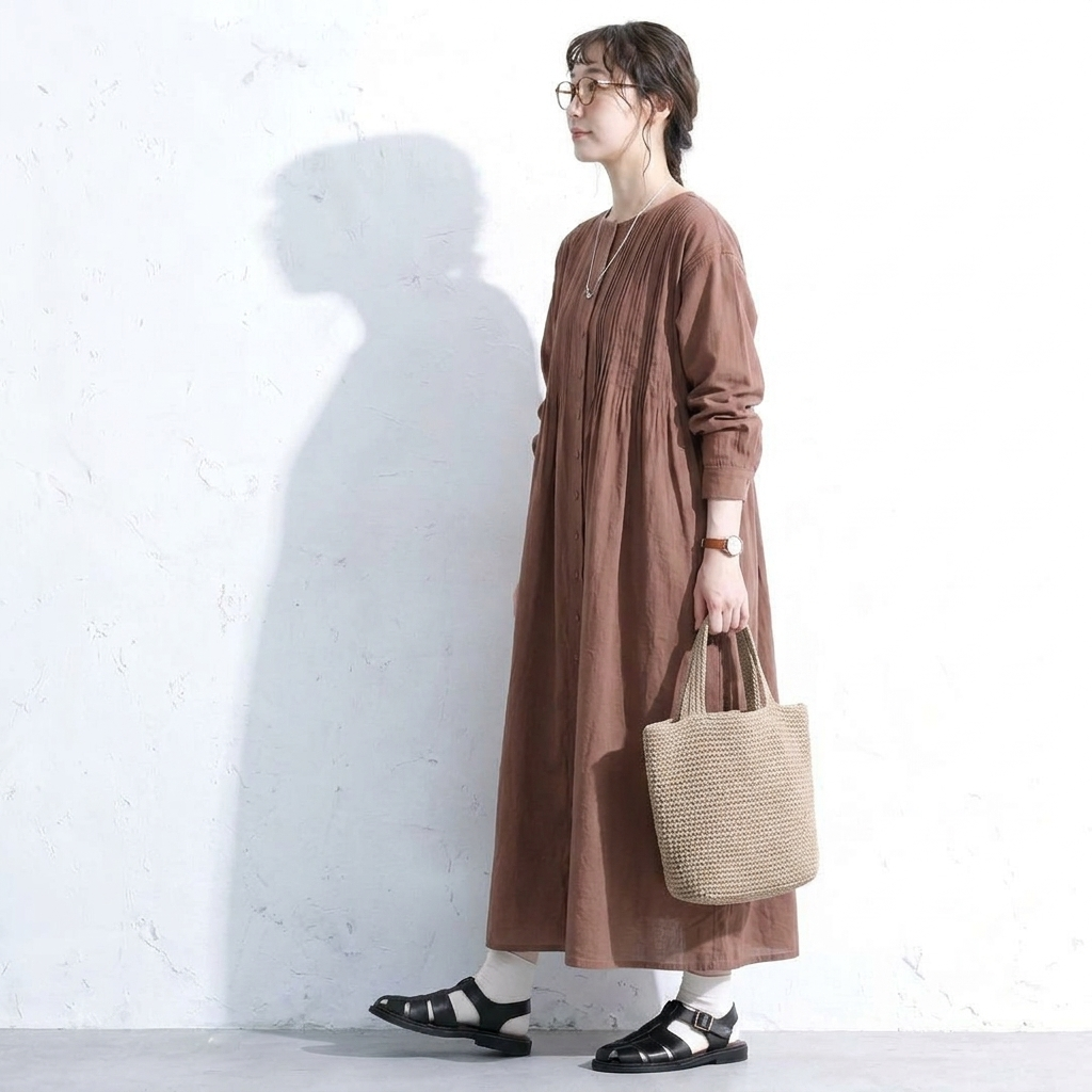 無地 ボタン  長袖 ワンピ F イエロー