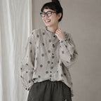 M-2XL 綿麻 レトロ スタンドネック カジュアル シャツ M 写真通り