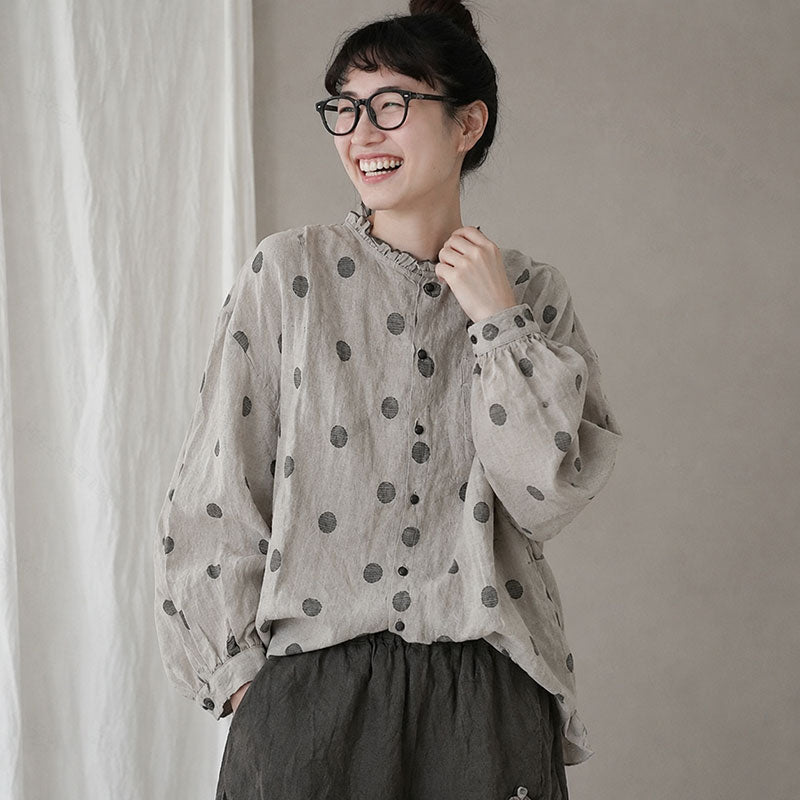 M-2XL 綿麻 レトロ スタンドネック カジュアル シャツ M 写真通り
