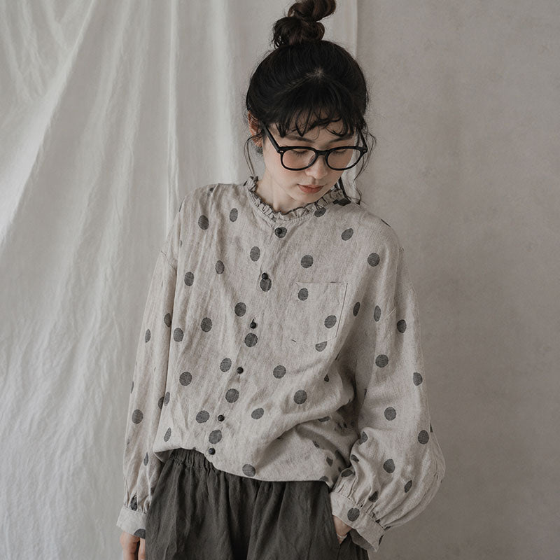 M-2XL 綿麻 レトロ スタンドネック カジュアル シャツ M 写真通り