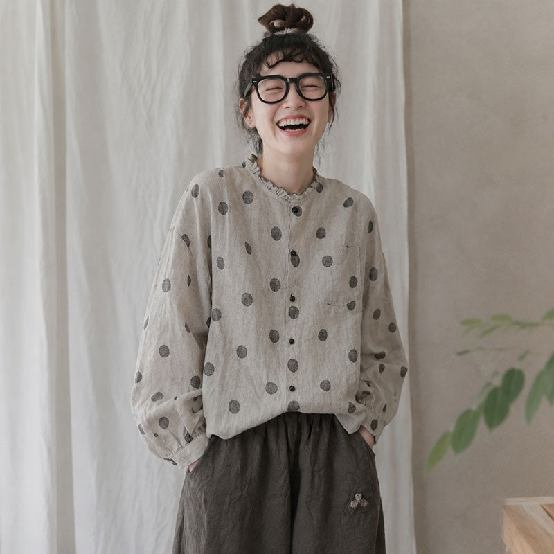 M-2XL 綿麻 レトロ スタンドネック カジュアル シャツ M 写真通り