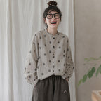 M-2XL 綿麻 レトロ スタンドネック カジュアル シャツ M 写真通り