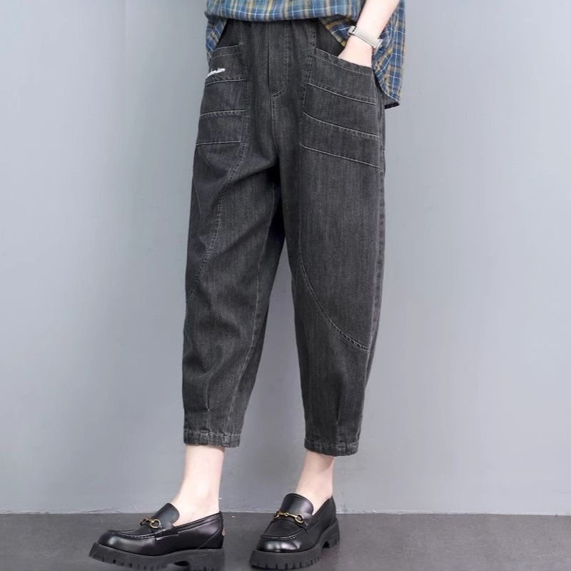 M-3XL 薄手デニム ハイウエスト ポケット付き 肌触り柔らかい 無地 ジーンズ アンクル丈（9分丈） M ライトブルー