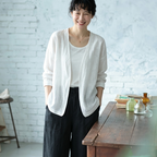 M-3XL 綿麻 通気性良い UVカット 肌触り柔らかい Vネック  日焼け止め服 3XL ホワイト