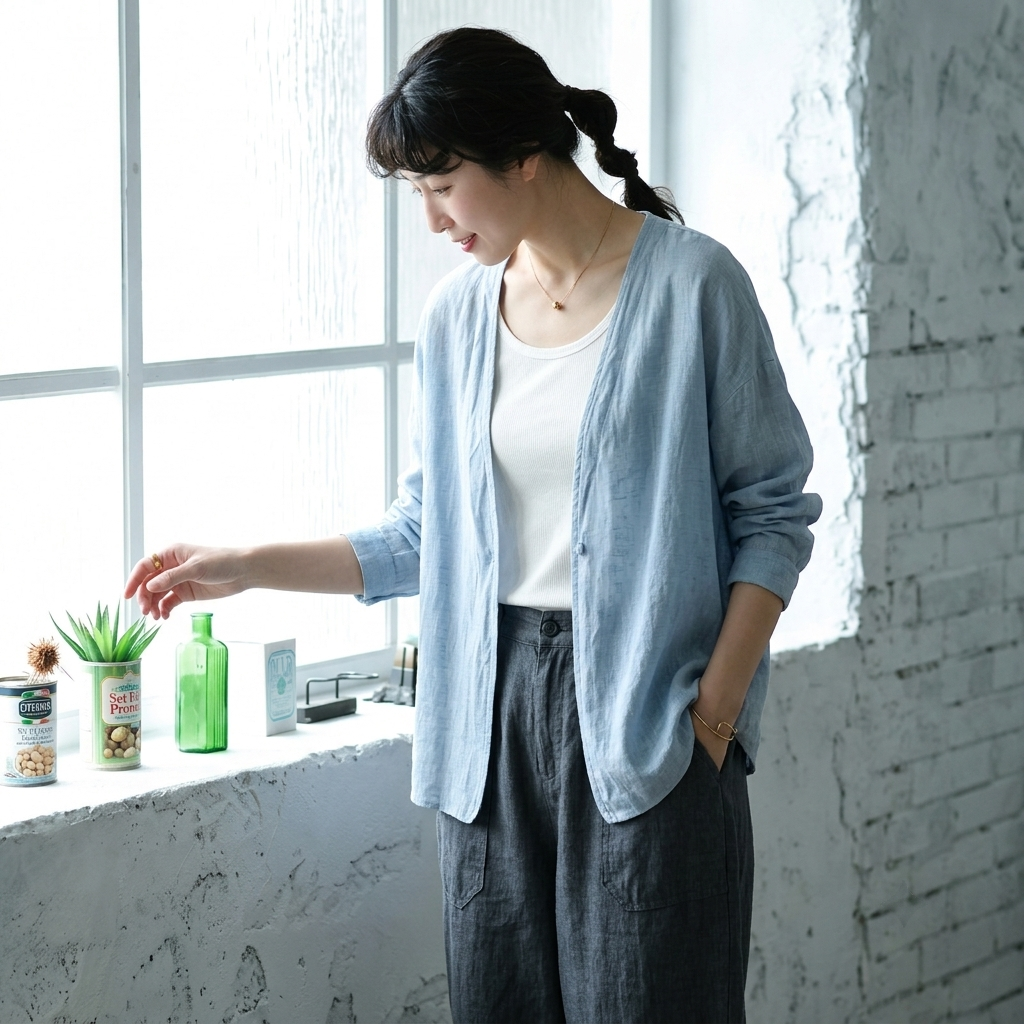 M-3XL 綿麻 通気性良い UVカット 肌触り柔らかい Vネック  日焼け止め服 3XL ライトブルー