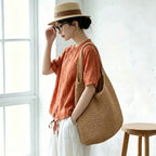 フリーサイズ 編み ファスナー 大容量 軽量 カジュアルショルダーバッグ フリー アイボリー