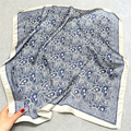 フリーサイズ 総柄スクエアタイプ 上品 合わせやすい スカーフ 70*70cm ベージュエッジブルーカシュー