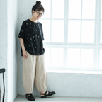 S-L さらりと涼やか ドット柄トップス＆ハーレムパンツ 大人ナチュラルな2点セット S ブラックトップス＋ベージュパンツ/二点セット