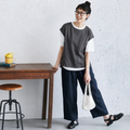 M-XL 綿麻 ノーマルスリーブ 落ち肩スリーブ レギュラー丈 半袖 無地 シンプル 半袖シャツ、ベスト、パンツ 3点セット XL 白 T シャツ＋グレータンクトップ＋ネイビーパンツ