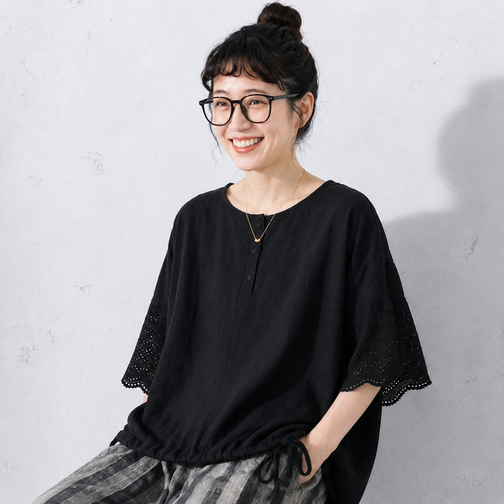 新品殺到M-XL 綿麻 レギュラー丈 ストライプ柄 無地 ノーマルスリーブ 五分袖 ファッション  2点セット M 写真通り