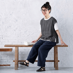 M-XL 綿麻 ノーマルスリーブ 落ち肩スリーブ レギュラー丈 半袖 無地 シンプル 半袖シャツ、ベスト、パンツ 3点セット M 白 T シャツ＋グレータンクトップ＋ネイビーパンツ