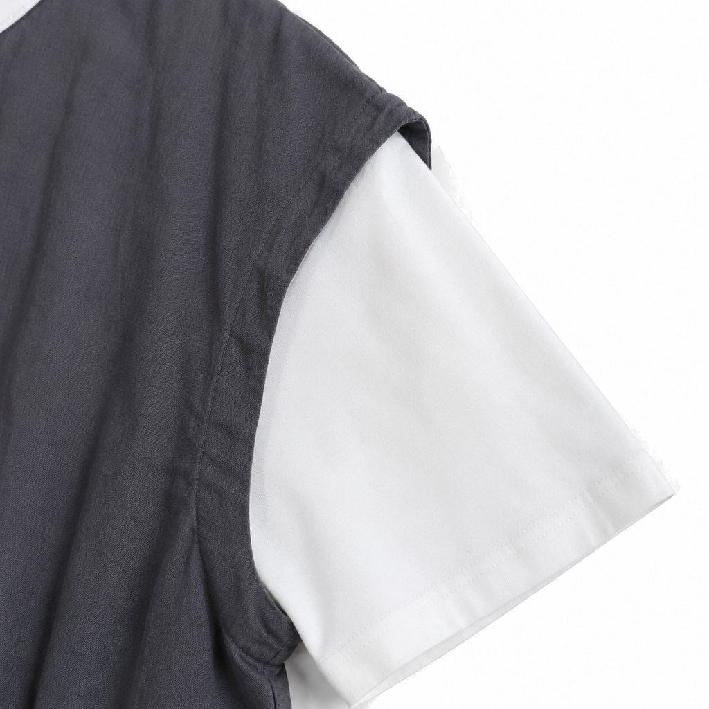 M-XL 綿麻 ノーマルスリーブ 落ち肩スリーブ レギュラー丈 半袖 無地 シンプル 半袖シャツ、ベスト、パンツ 3点セット M 白 T シャツ＋グレータンクトップ＋ネイビーパンツ