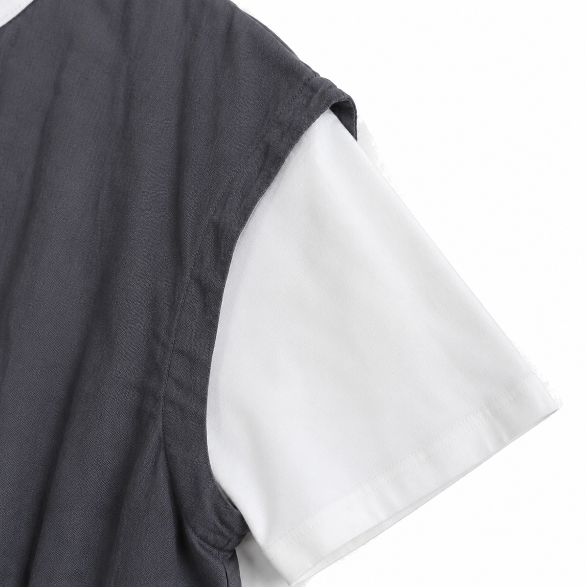 M-XL 綿麻 ノーマルスリーブ 落ち肩スリーブ レギュラー丈 半袖 無地 シンプル 半袖シャツ、ベスト、パンツ 3点セット M 白 T シャツ＋グレータンクトップ＋ネイビーパンツ