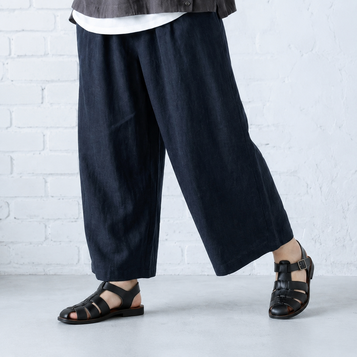 M-XL 綿麻 ノーマルスリーブ 落ち肩スリーブ レギュラー丈 半袖 無地 シンプル 半袖シャツ、ベスト、パンツ 3点セット M 白 T シャツ＋グレータンクトップ＋ネイビーパンツ