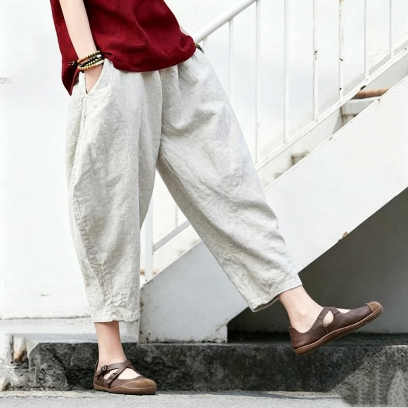 【ついに再入荷！】S-5XL  綿麻 無地 ハイウエスト アンクル丈（9分丈） ポケット付き ガウチョパンツ 5XL グレー
