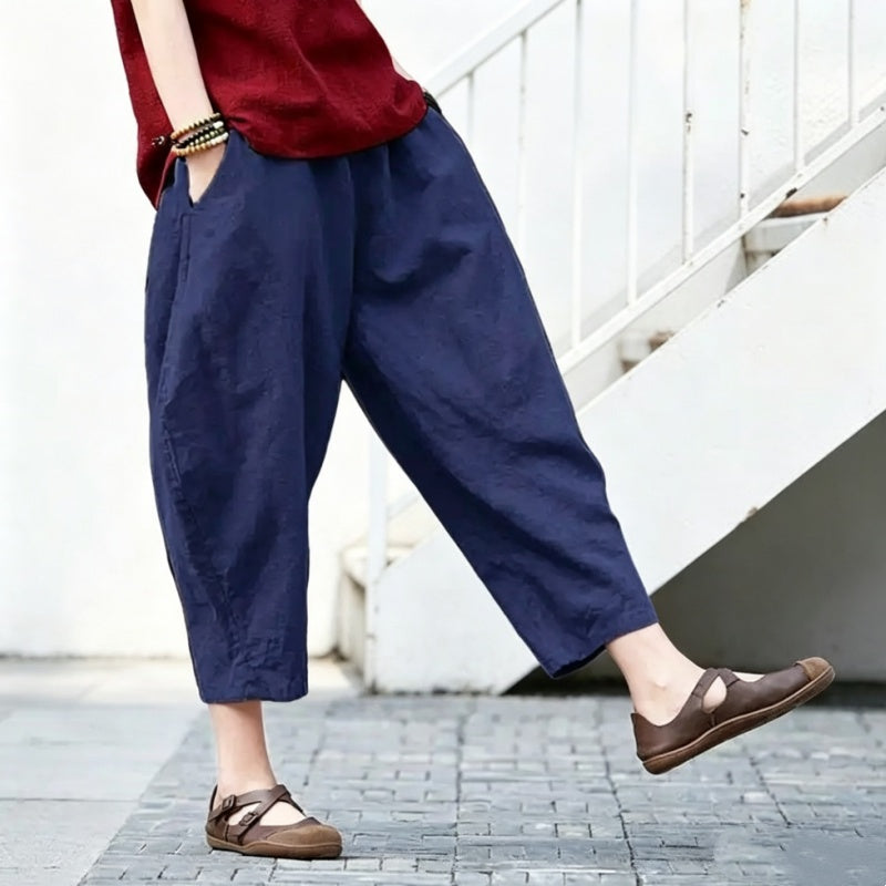 【ついに再入荷！】S-5XL  綿麻 無地 ハイウエスト アンクル丈（9分丈） ポケット付き ガウチョパンツ S ワインレッド