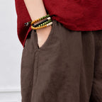 【ついに再入荷！】S-5XL  綿麻 無地 ハイウエスト アンクル丈（9分丈） ポケット付き ガウチョパンツ S ワインレッド