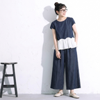 S-XL 肌触り柔らかい セットアップ  半袖 カジュアル トップス+パンツ 2点セット S ネイビー/【2点セット】