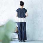 S-XL 肌触り柔らかい セットアップ  半袖 カジュアル トップス+パンツ 2点セット S ネイビー/【2点セット】