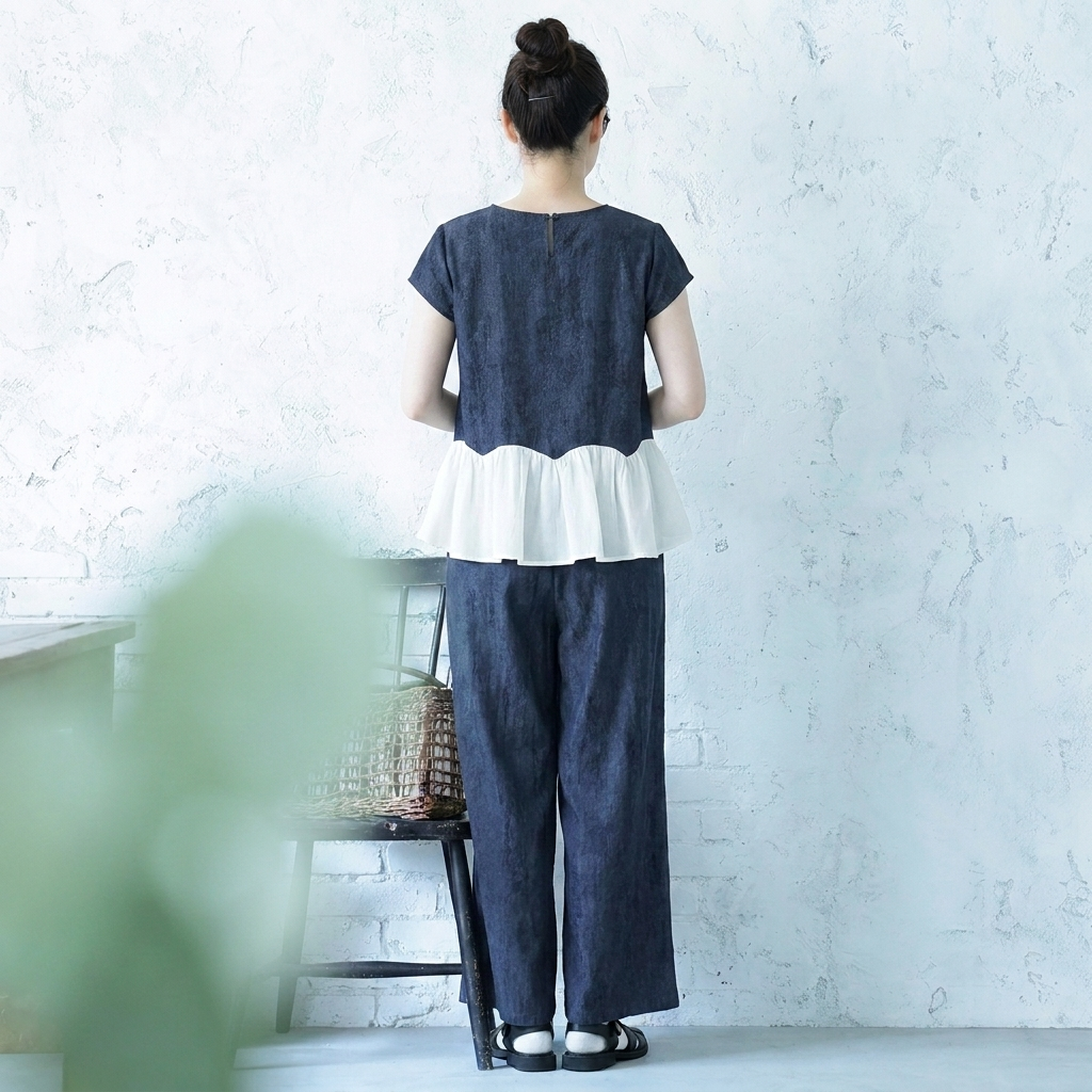 S-XL 肌触り柔らかい セットアップ  半袖 カジュアル トップス+パンツ 2点セット S ネイビー/【2点セット】