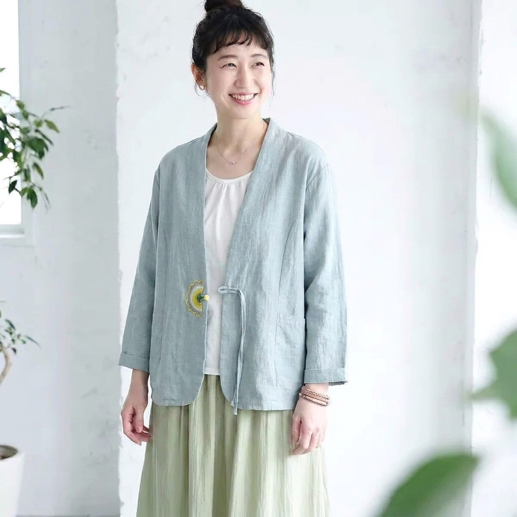 M-2XL 森ガール シンプル 無地 刺繍 長袖 ボタン カーディガン M ホワイト