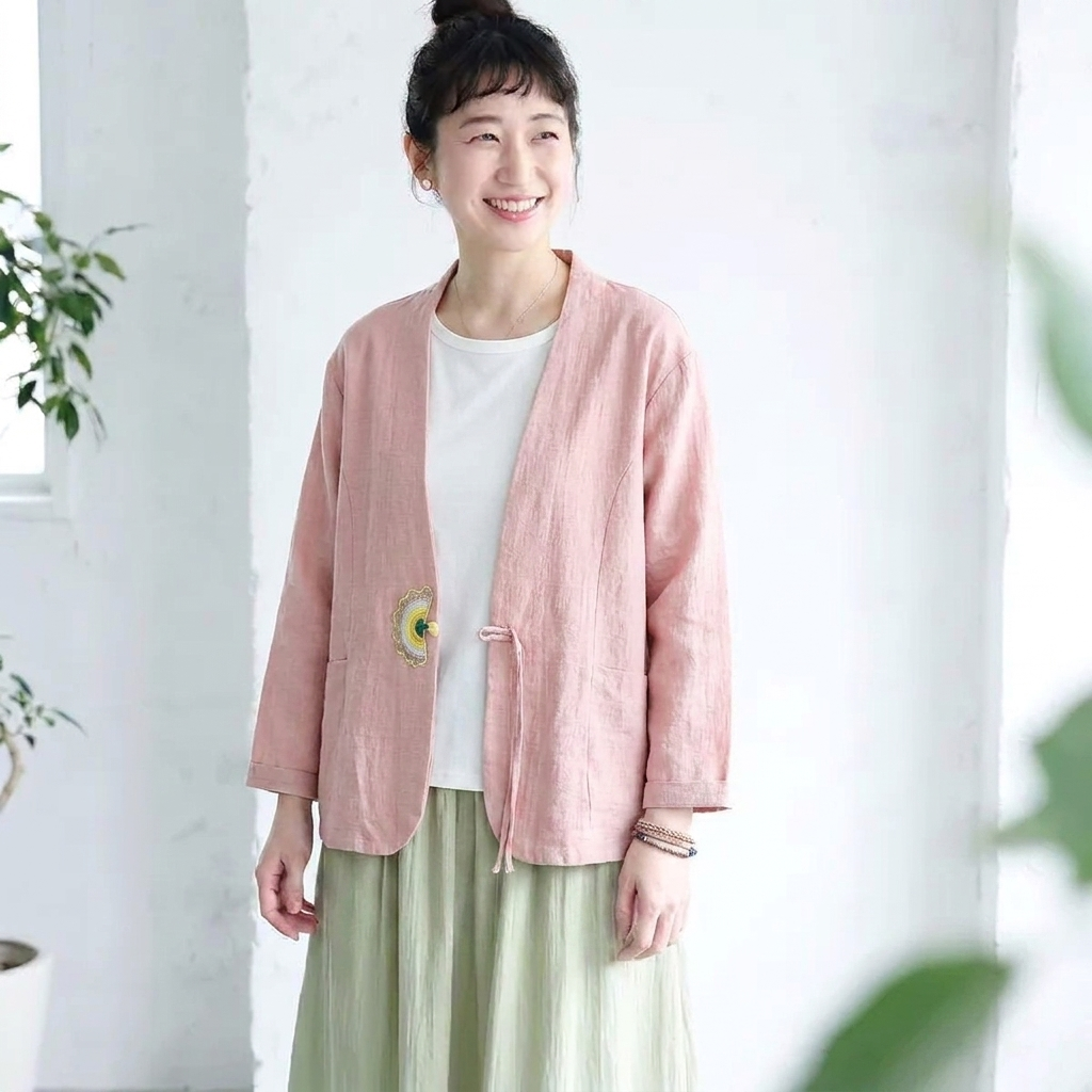 M-2XL 森ガール シンプル 無地 刺繍 長袖 ボタン カーディガン M ホワイト