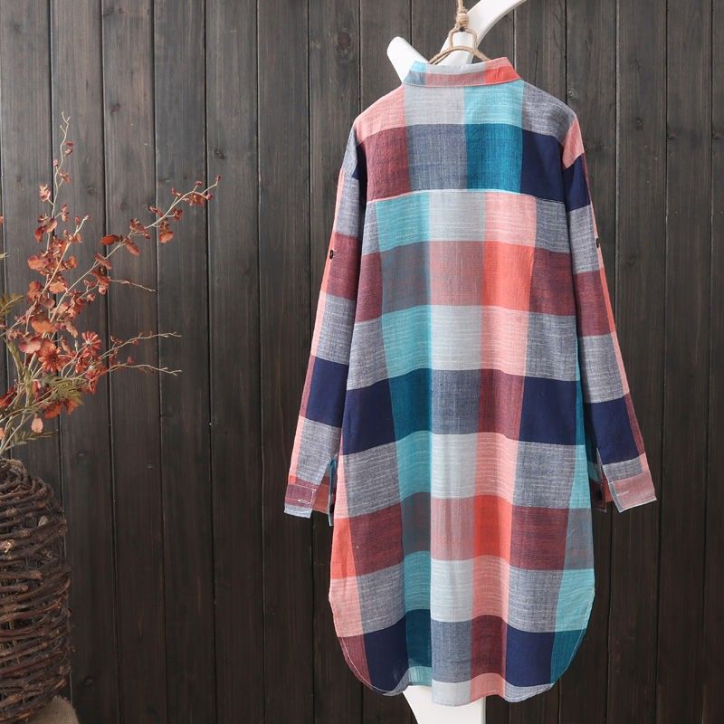 S-3XL チェック柄 ファッション シングルブレスト 折り襟 長袖 シャツ S カモフラージュチェック
