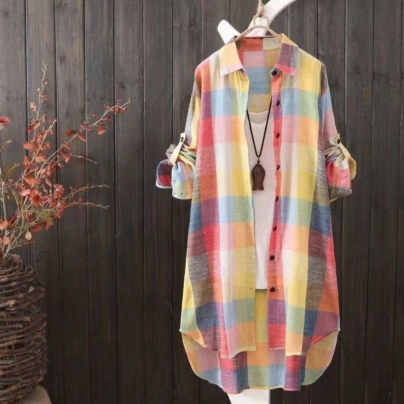 S-3XL チェック柄 ファッション シングルブレスト 折り襟 長袖 シャツ 3XL カモフラージュチェック