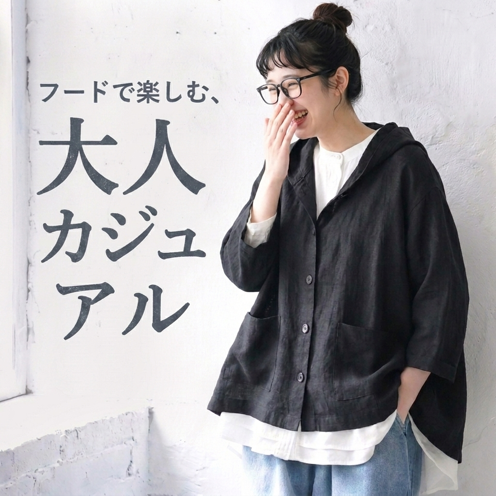 M-3XL 綿麻 フード付き レトロ シンプル ジャケット M アイボリー