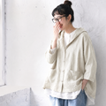 M-3XL 綿麻 フード付き レトロ シンプル ジャケット 3XL アイボリー