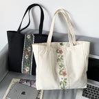 一番安い新作 軽量 スウィート 刺繍 花柄  キャンバスバッグ フリー ブラック