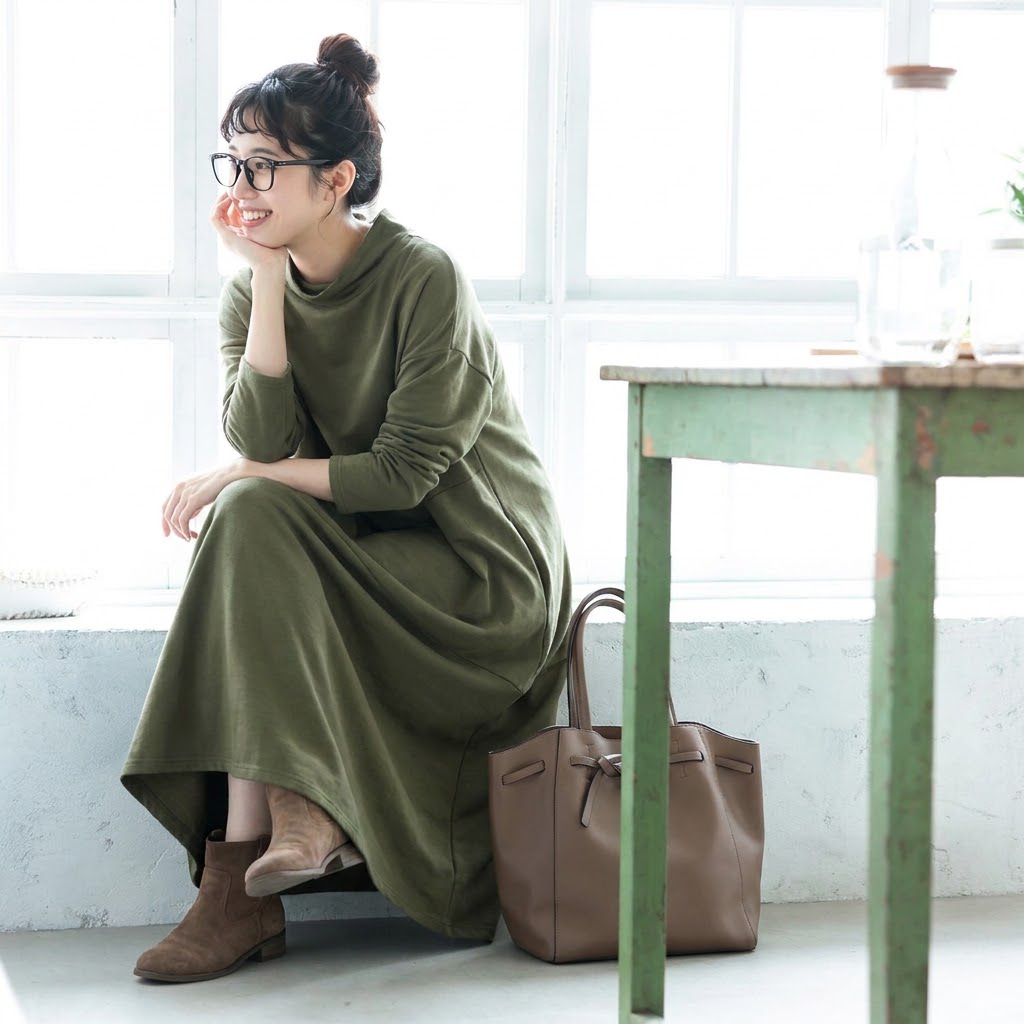 M-2XL 無地 ポケット付き ビックシルエッ シンプル 長袖ワンピース M ブラック