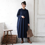 M-2XL 無地 ポケット付き ビックシルエッ シンプル 長袖ワンピース M ブラック